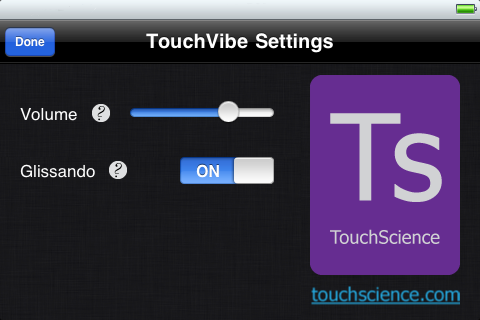 TouchVibe screen settings